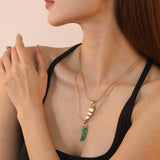 10*29mm Ivory-Inlaid White Cat's Eye/Turquoise 1.0mm Round Snake Chain 50+5cm + 6mm Round End Cap Necklace Gold