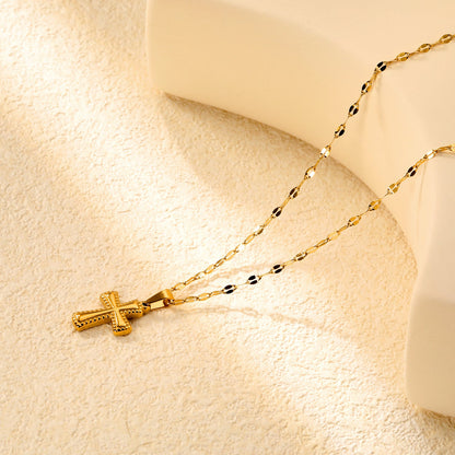 12.8x18.8mm cross pendant, 40cm lip chain + 5cm + 6mm round-shaped pendant, necklace, gold color asonjewelry
