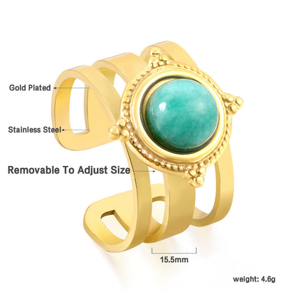 Open Band & 4 Small Lychees & Spherical Natural Stone Ring asonjewelry