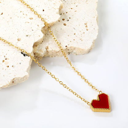 11.4*10.6mm Heart Shape Sticky White/Black/Red Acrylic Pendant 42+5cm+6mm Round Plaque Necklace Golden asonjewelry