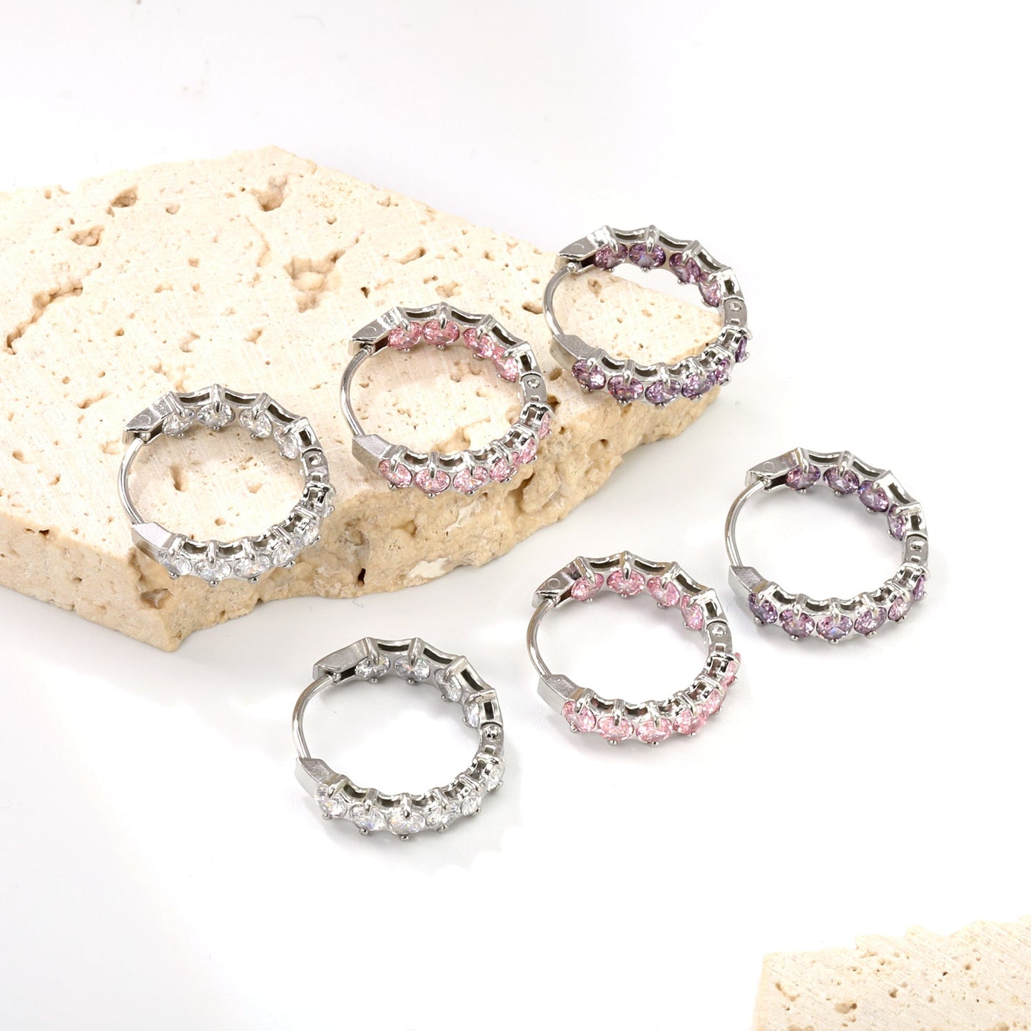 Thick 2.4*Wide 4.2*I.D. 14mm Ear Clips with rounded white/purple/pink zirconium steel/golden color asonjewelry