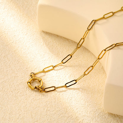 1.0 x 4 x 12 cm long flat cross chain * 40 cm + round clasp outer diameter 14.3 mm necklace, gold asonjewelry