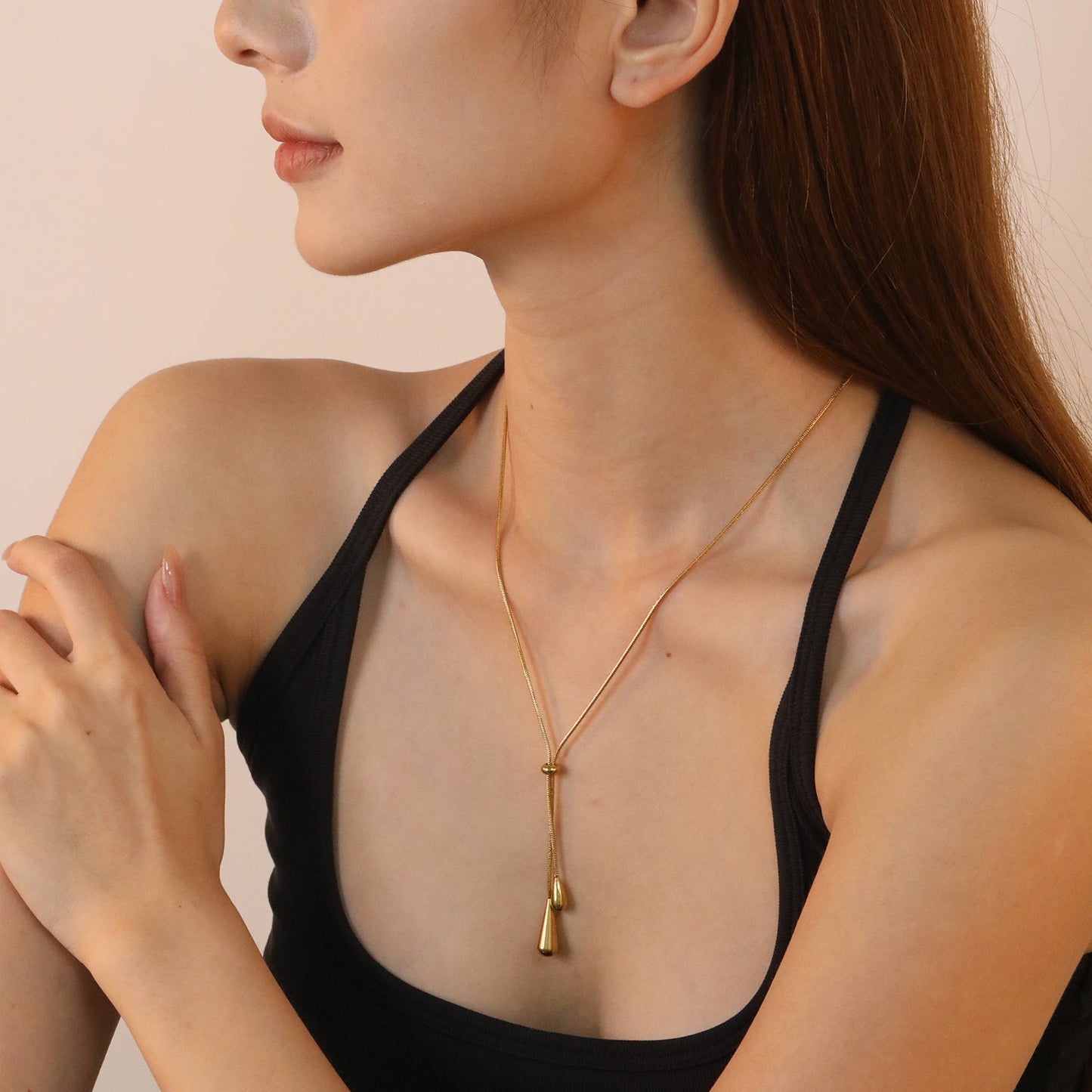 Large & Small Teardrop Minimalist Necklace, Gold asonjewelry