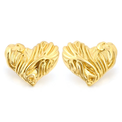 Textured Heart Stud Earrings 35*28mm / 18.4*15.1mm steel color / gold color asonjewelry