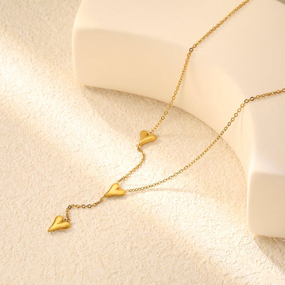 Wholesale 8 x 10.2mm 3 heart-shaped accessories 40+5cm+6mm round pendant necklace, gold asonjewelry