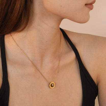 Diamond-set design necklace engraved with Roman numerals, gold asonjewelry