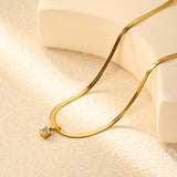 5.9 mm round white diamond pendant, 3.2 mm blade chain 40 + 5 cm + 6 mm round tail tag necklace, gold