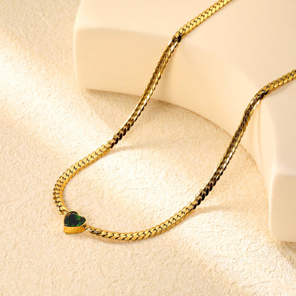 12.2mm White/Green Diamond Heart Pendant 4mm Golden Dragon Necklace 40+5cm+3*10mm Square Tail Plate/Cone Tail Plate Necklace Golden asonjewelry