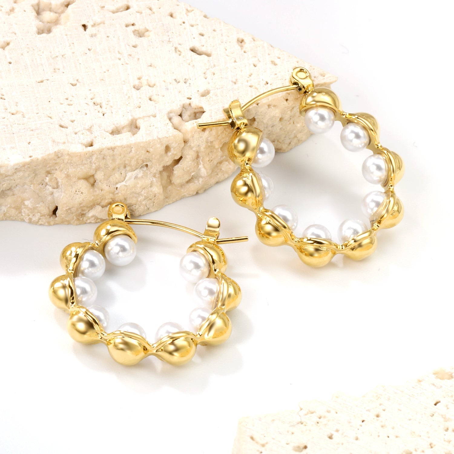 23mm wide + with 4mm imitation white pearl earrings gold color asonjewelry