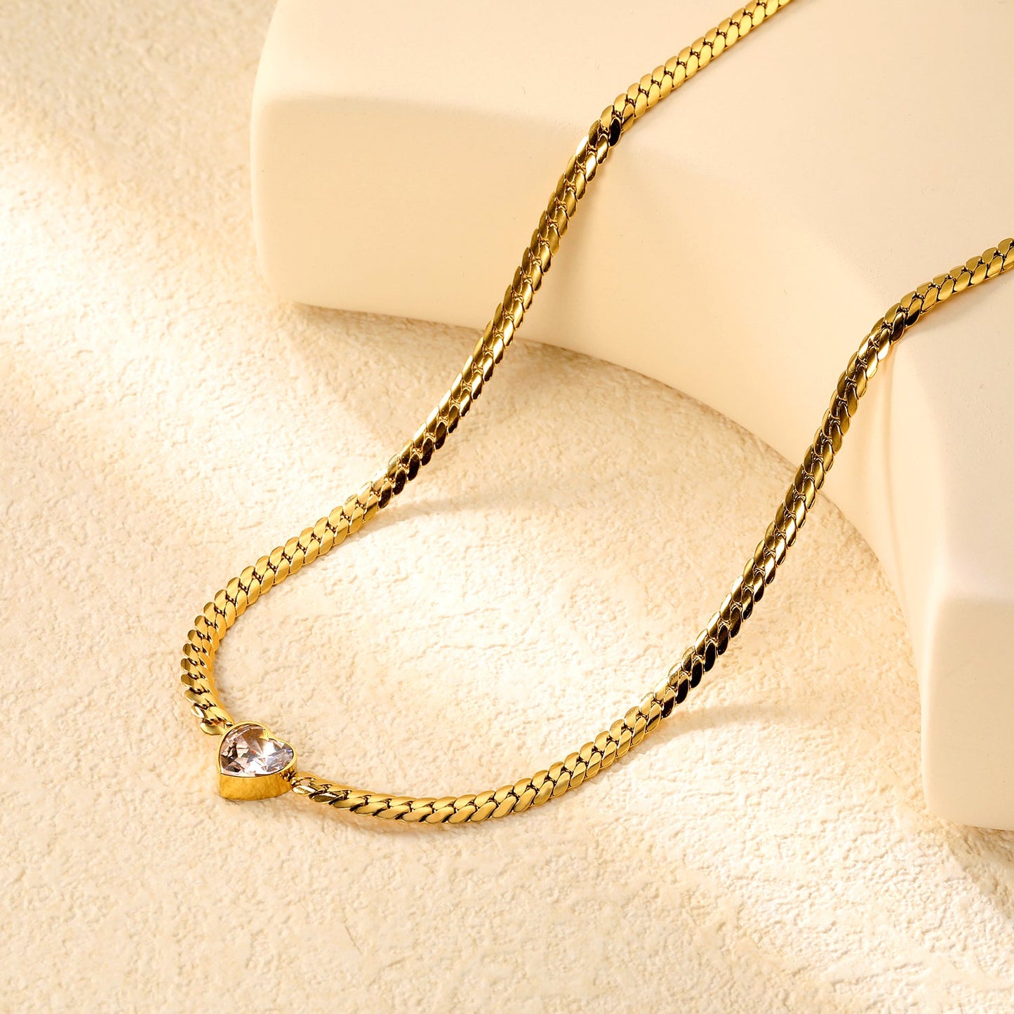 12.2mm White/Green Diamond Heart Pendant 4mm Golden Dragon Necklace 40+5cm+3*10mm Square Tail Plate/Cone Tail Plate Necklace Golden asonjewelry