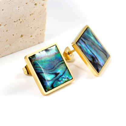 Square with oil drip colorful abalone shell earrings 15*15mm asonjewelry