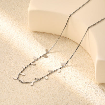 5.6*2.9mm Vine Shape 1.0 Box Chain 40+5cm+6mm Round Tail Plaque Necklace Steel/Golden asonjewelry