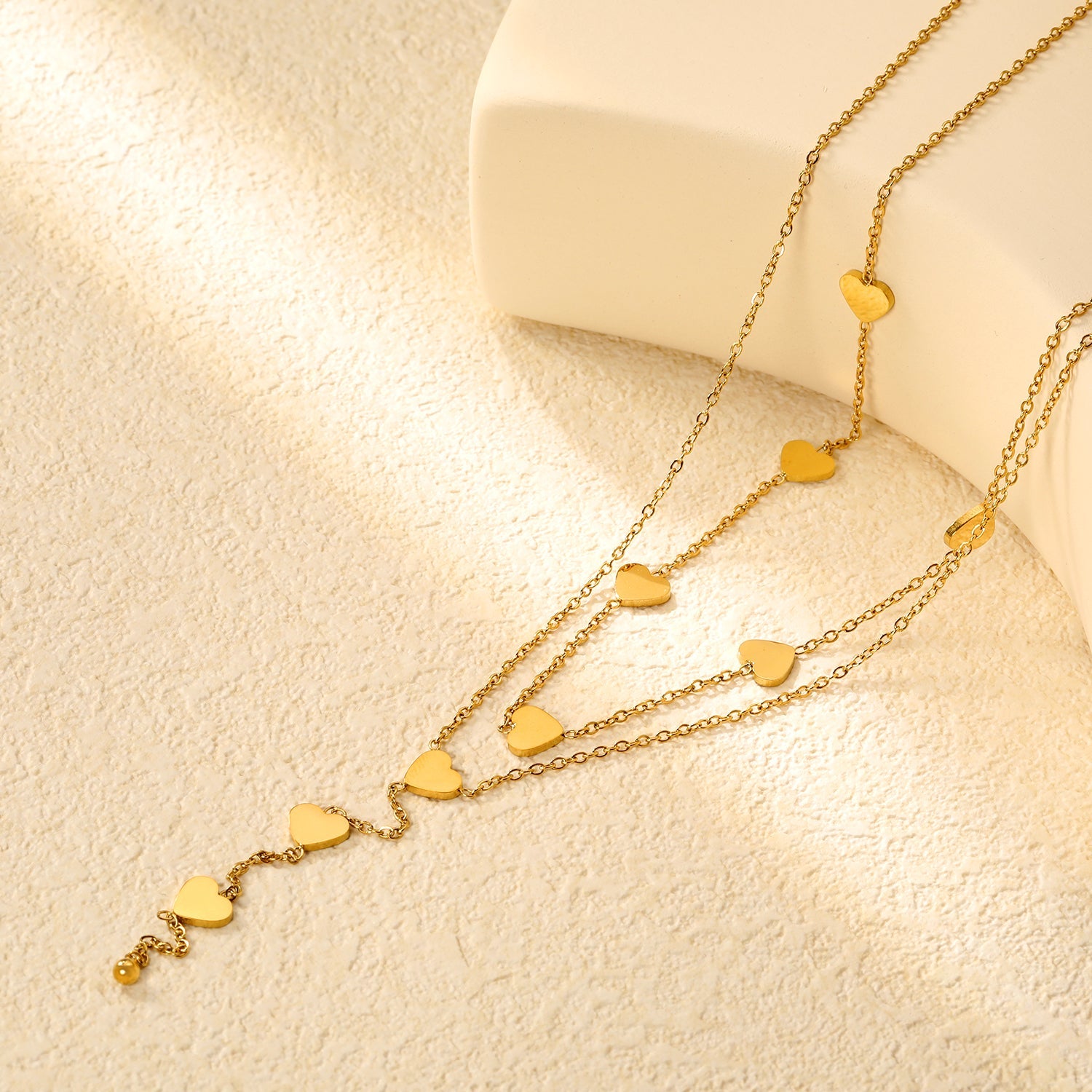 7.3*6.3mm Heart 8cm Tassel Accessories 38+45+5cm+6mm Round Tail Plaque Double Chain Necklace Gold asonjewelry