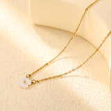 12.5mm white shell peach blossom flower clasp bead chain 40+5cm+6mm round pendant necklace, gold