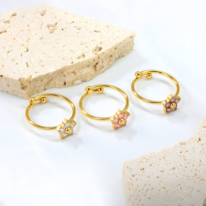 Gold - Plated Multi - Color Gemstone Flower - Shaped Open Rings asonjewelry