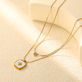 5mm cylindrical white diamond + 16mm square white diamond and white shell 0.9 hammer square chain 50+40+5cm + 6mm round tail tag double chain necklace gold