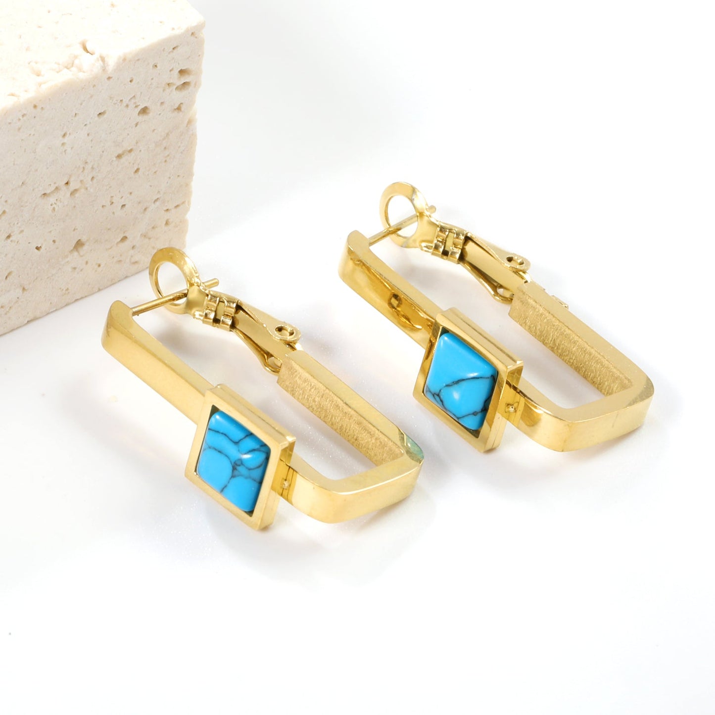 1.8*2.9*27mm Rectangle Loop with Square Turquoise Earrings 8.2*8.2mm asonjewelry