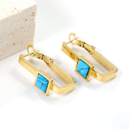 1.8*2.9*27mm Rectangle Loop with Square Turquoise Earrings 8.2*8.2mm asonjewelry