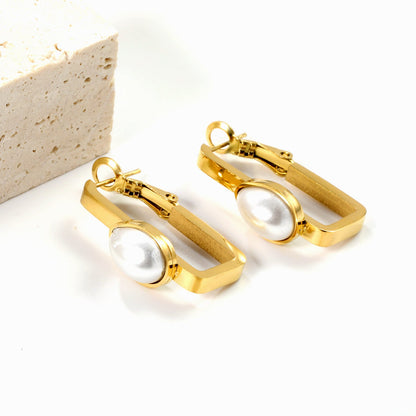 1.8*2.9*27mm rectangular hoop with teardrop shaped half-white pearl ear clips 8.9*12mm asonjewelry