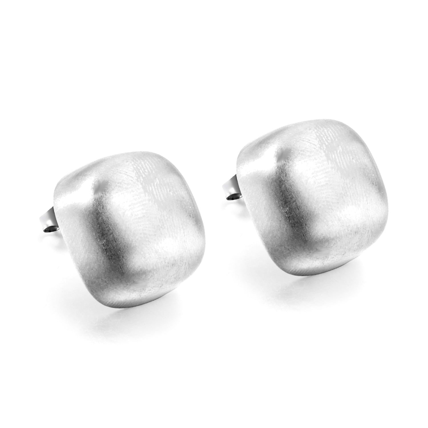 Rounded Square Stud Earrings 20mm Steel Color asonjewelry
