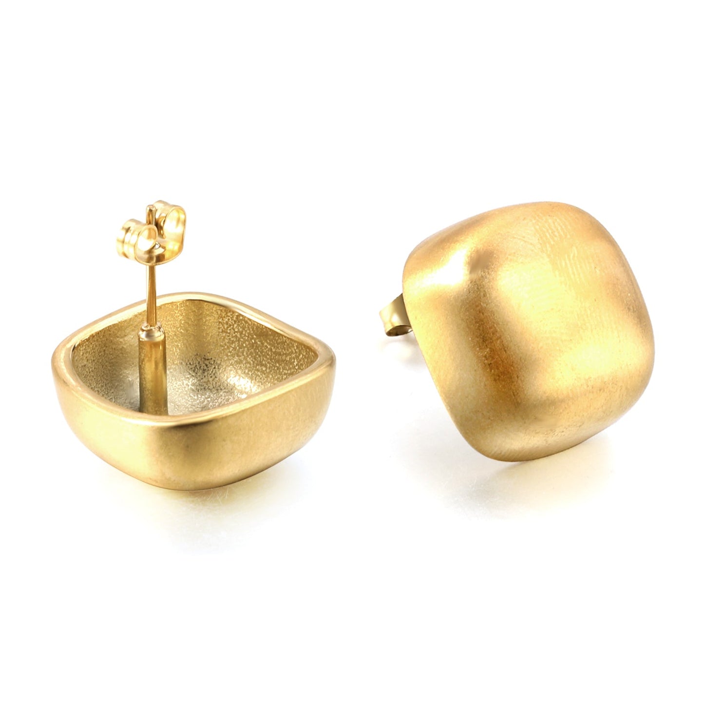 Rounded Square Stud Earrings 20mm Steel Color asonjewelry