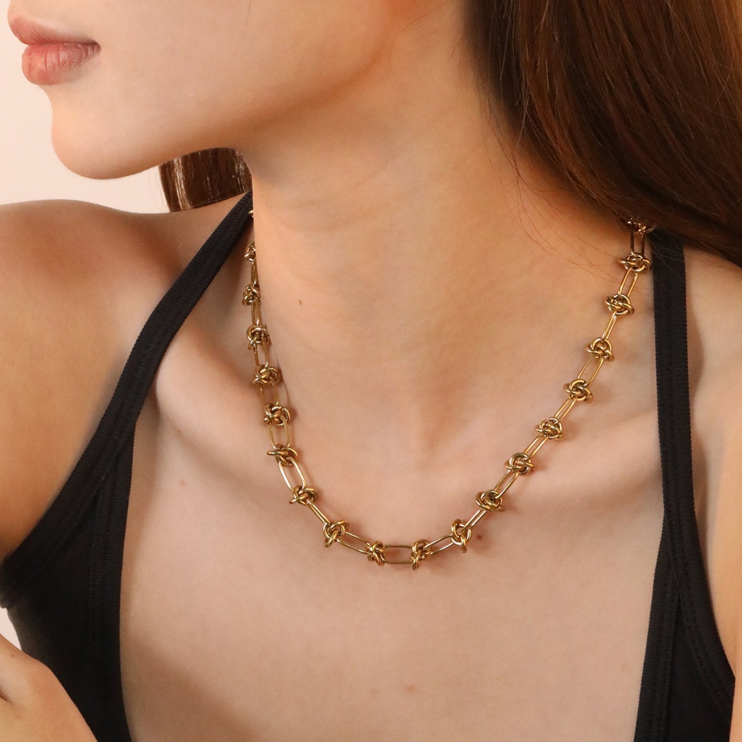 Wholesale 18K Gold-Plated Floral Declaration Chain Necklace Hypoallergenic Steel/Gold asonjewelry