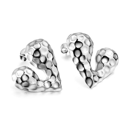 Pitted Faceted Heart Stud Earrings 23.8*21.5mm asonjewelry