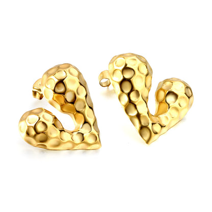 Pitted Faceted Heart Stud Earrings 23.8*21.5mm asonjewelry