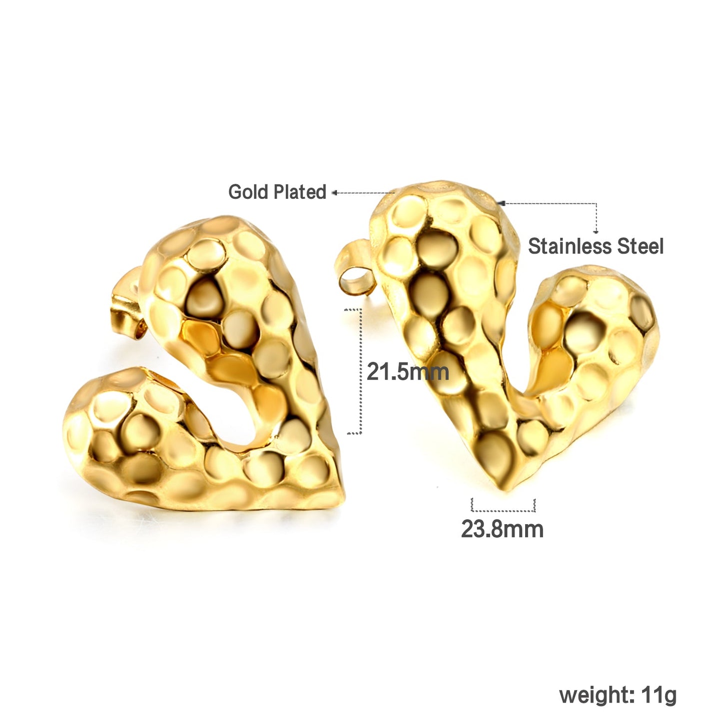 Pitted Faceted Heart Stud Earrings 23.8*21.5mm asonjewelry