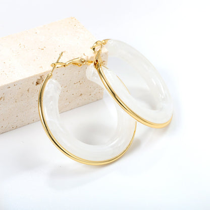 Round with White & Black & Green & Coffee Resin Loop Earrings 6.1*41.5mm asonjewelry