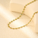 5.8mm Blue Dripping Flower 40+5cm + 11.2 x 3.7mm Square Tag Necklace Gold