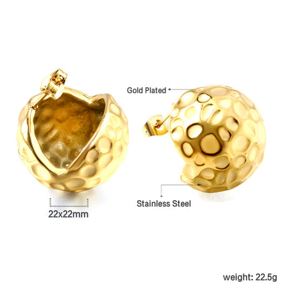 Open Ball Hammered Stud Earrings 22mm Gold Color asonjewelry