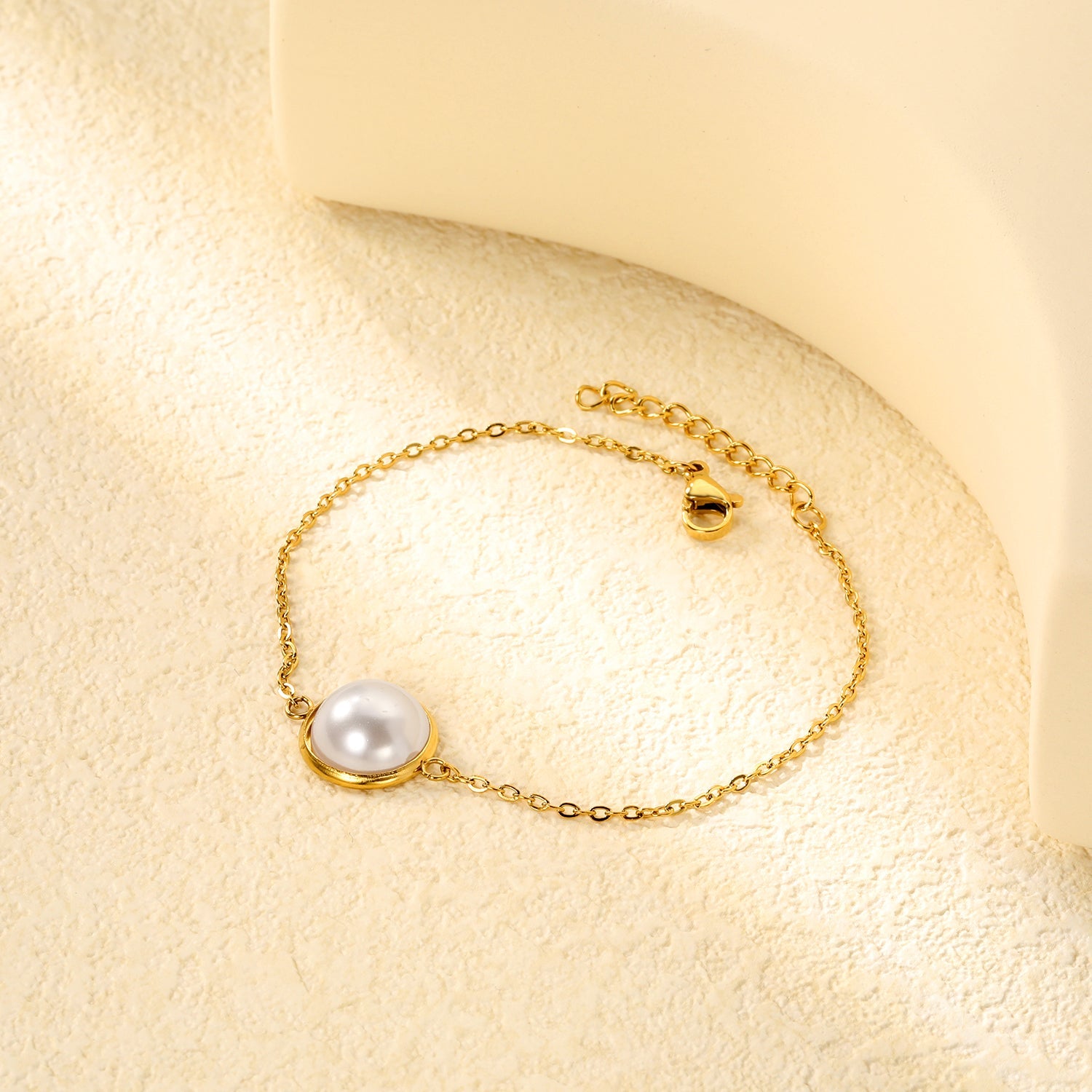 12-14mm round with half white pearl 16-18+3cm bracelet steel/gold color asonjewelry