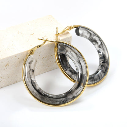 Round with White & Black & Green & Coffee Resin Loop Earrings 6.1*41.5mm asonjewelry