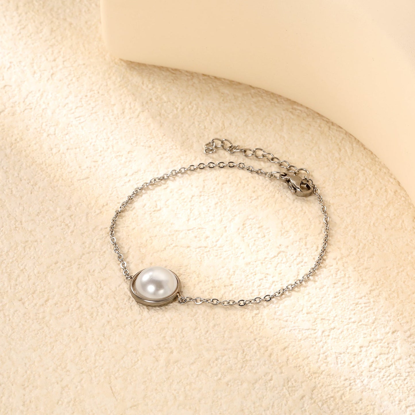 12-14mm round with half white pearl 16-18+3cm bracelet steel/gold color asonjewelry