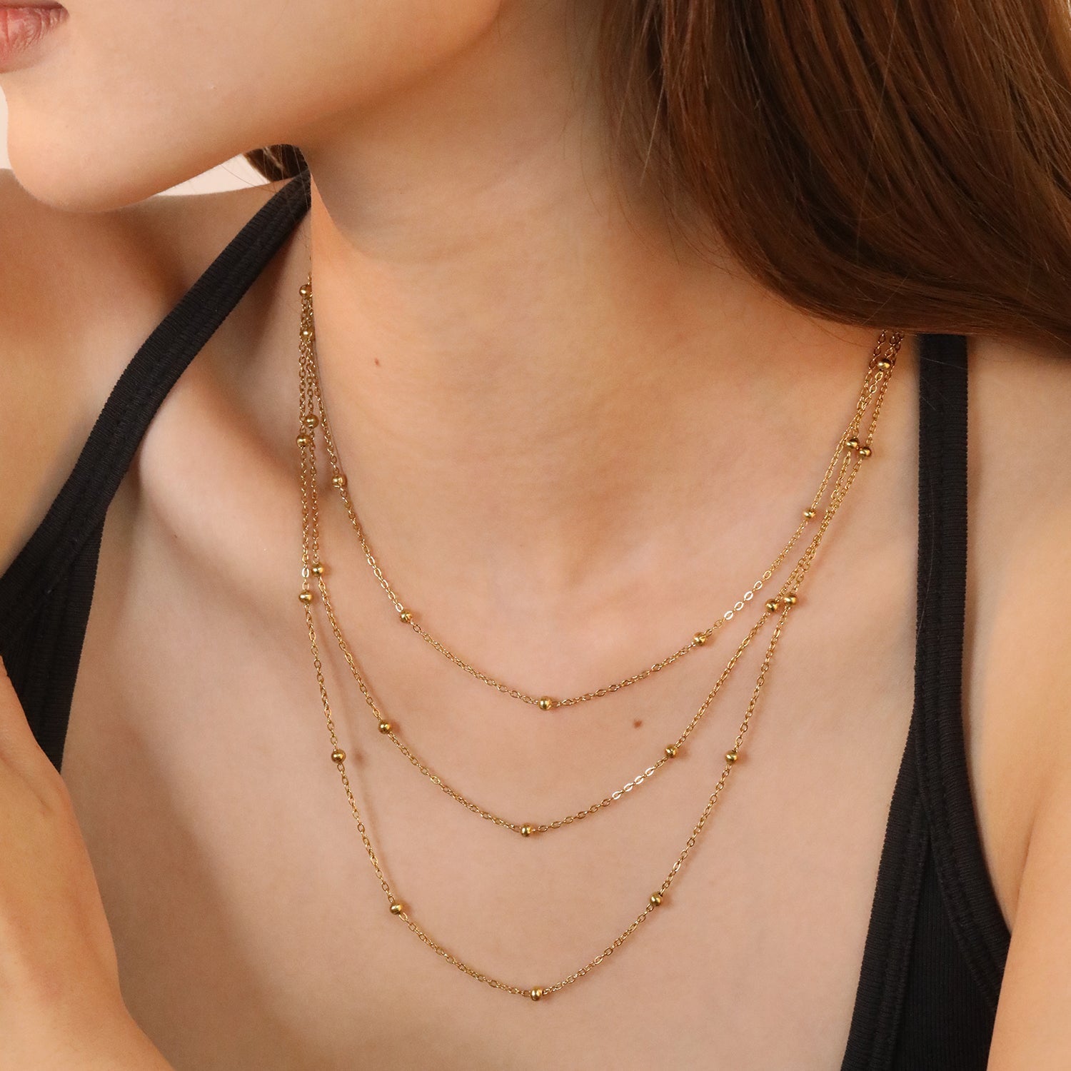 Triple-Style Necklace with Bead Details, Gold asonjewelry