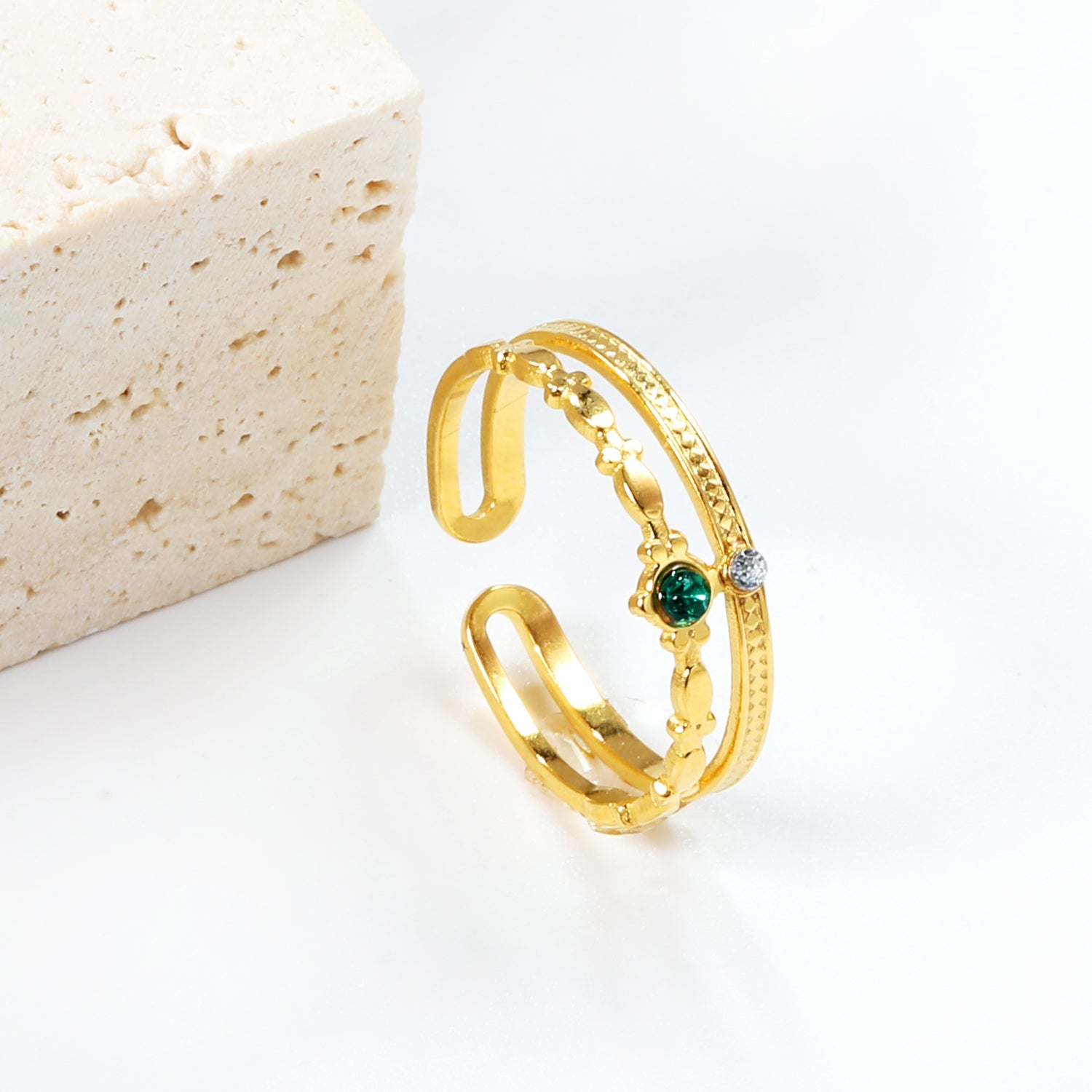 Open center ring with white and green diamonds. asonjewelry