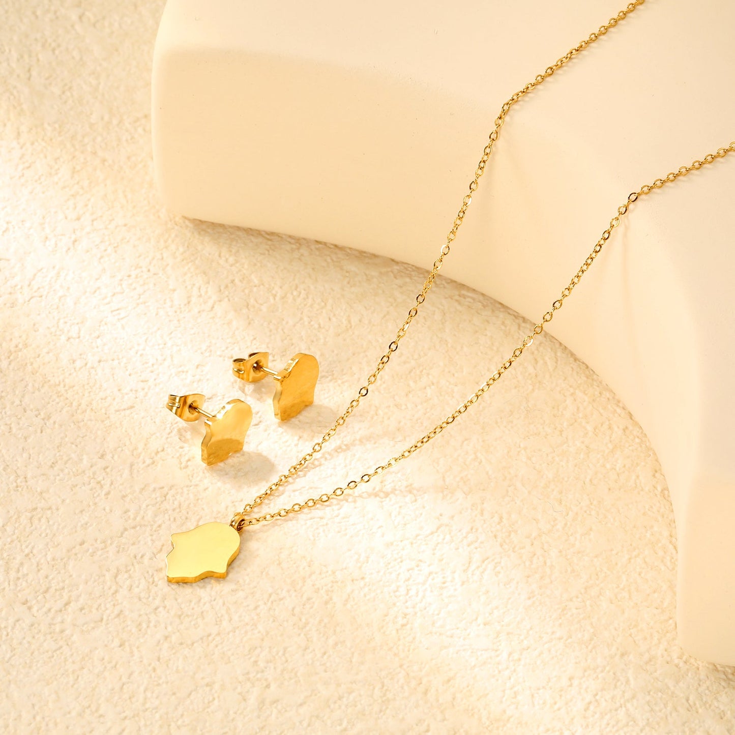 Glossy set Gold/light blue Earrings: 8.7*10.8mm Pendant: 10.7*13.6mm 0.3 cross chain 40+5cm+6mm round plate asonjewelry