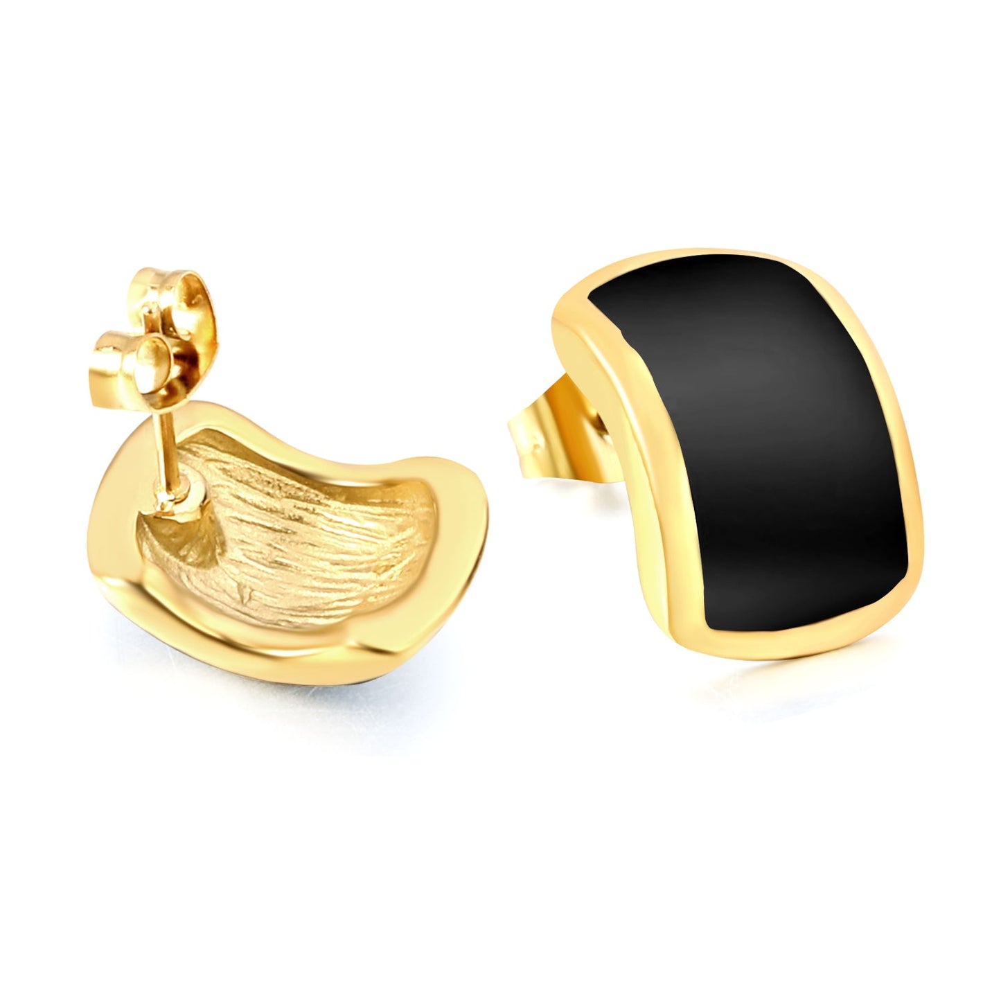 Curved rectangle with black oil drop earrings 10.6*15.8mm gold color asonjewelry