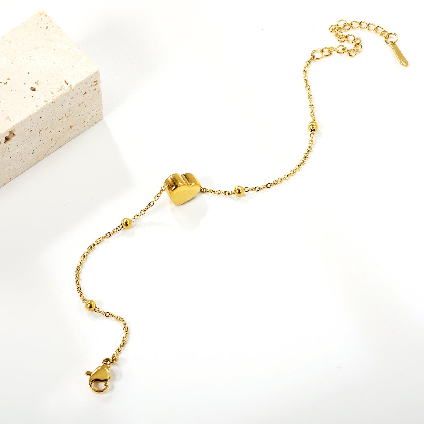 10.5*9*5.4mm three-dimensional heart + 3mm*4 steel beads bracelet 17+5cm asonjewelry