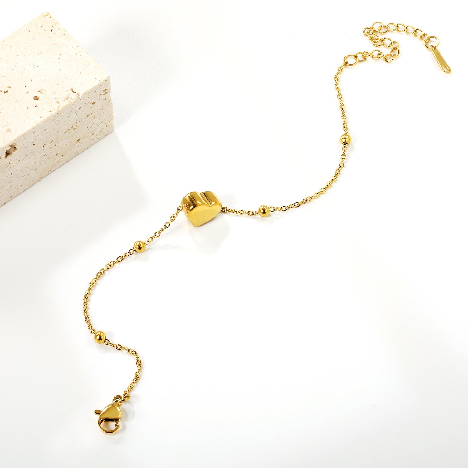 10.5*9*5.4mm three-dimensional heart + 3mm*4 steel beads bracelet 17+5cm asonjewelry