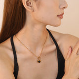 2.0mm Side-Mounted Bead Chain 40cm Necklace Heart-Shaped Adhesive Black Agate Gold