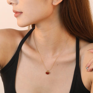 11.4*9mm Heart-Shaped Red Oil Drop 0.3 Cross Hammer Round 40+5cm+6mm Round Tag Necklace Gold