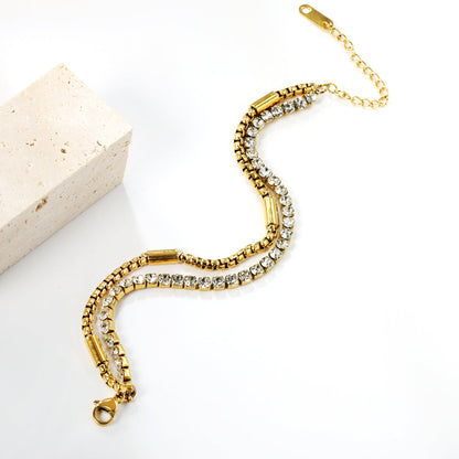 3.2mm*40 round white diamonds + matching chain bracelet 16+5cm asonjewelry