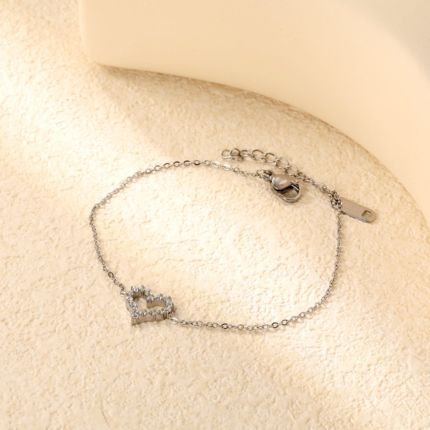 11.2*10mm Skeletonized Heart CNC White Zirconia Circle Accessories Bracelet 17+3cm+6mm Round Tail Plate Steel Color / Gold asonjewelry