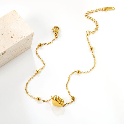 3mm*6 steel beads+10.5*9*5.4mm*1 three-dimensional heart anklet 1.3mm*22+5cm asonjewelry