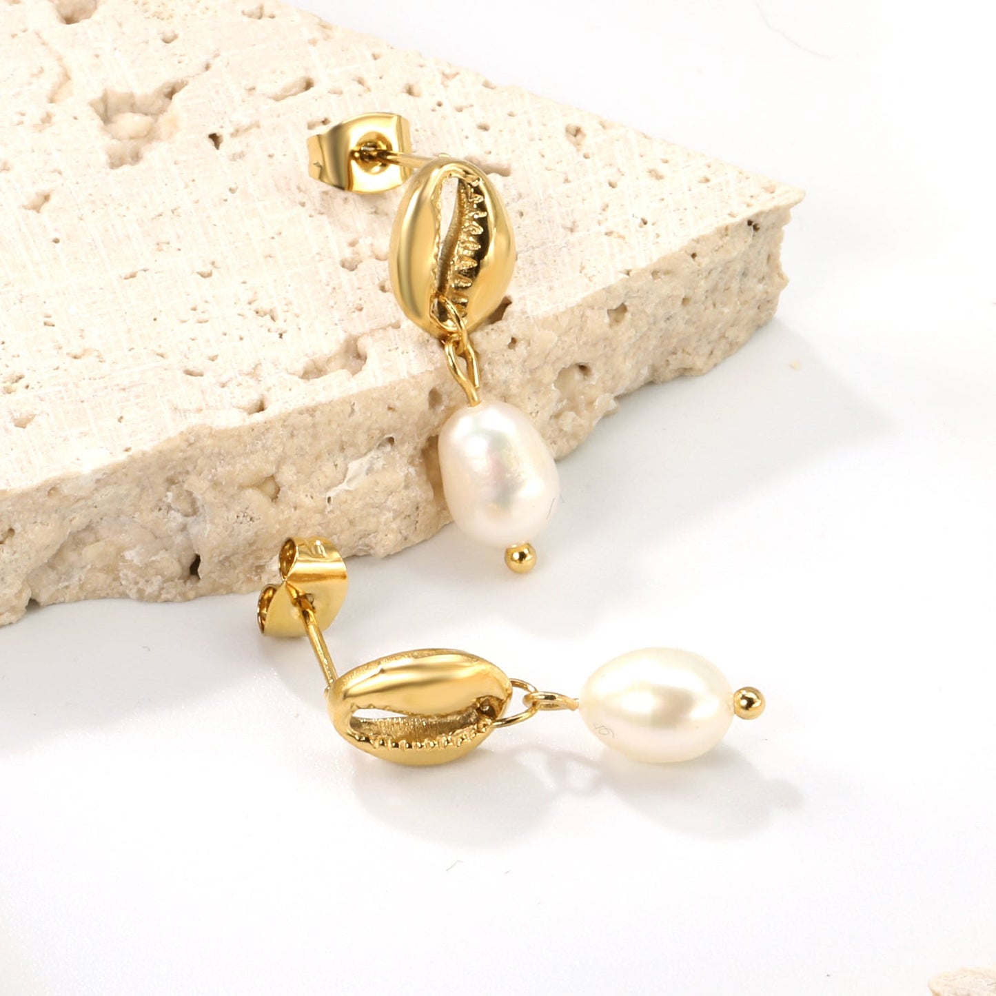 7.5*10mm Coffee Bean+6*8mm Freshwater Pearl Earrings Gold Color asonjewelry