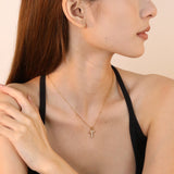 10*15mm CNC White Zircon Cross 0.3 Cross Hammer Solid Clasp Chain 40+5cm+6mm Round Pendant Necklace Gold