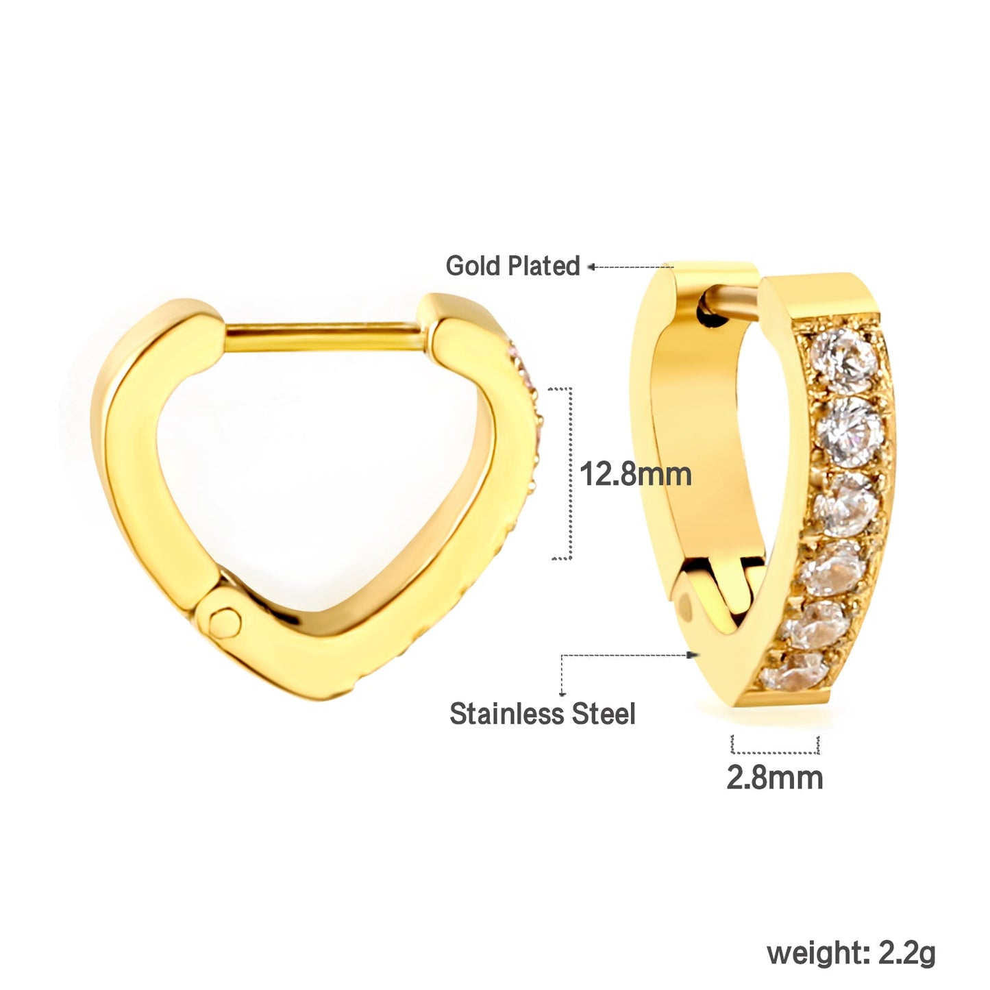 Heart Shaped Circle with White & Pink Diamonds Ear Clips 2.8*14.*12.8mm asonjewelry