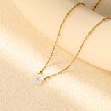 12.5mm white shell peach blossom flower clasp bead chain 40+5cm+6mm round pendant necklace, gold